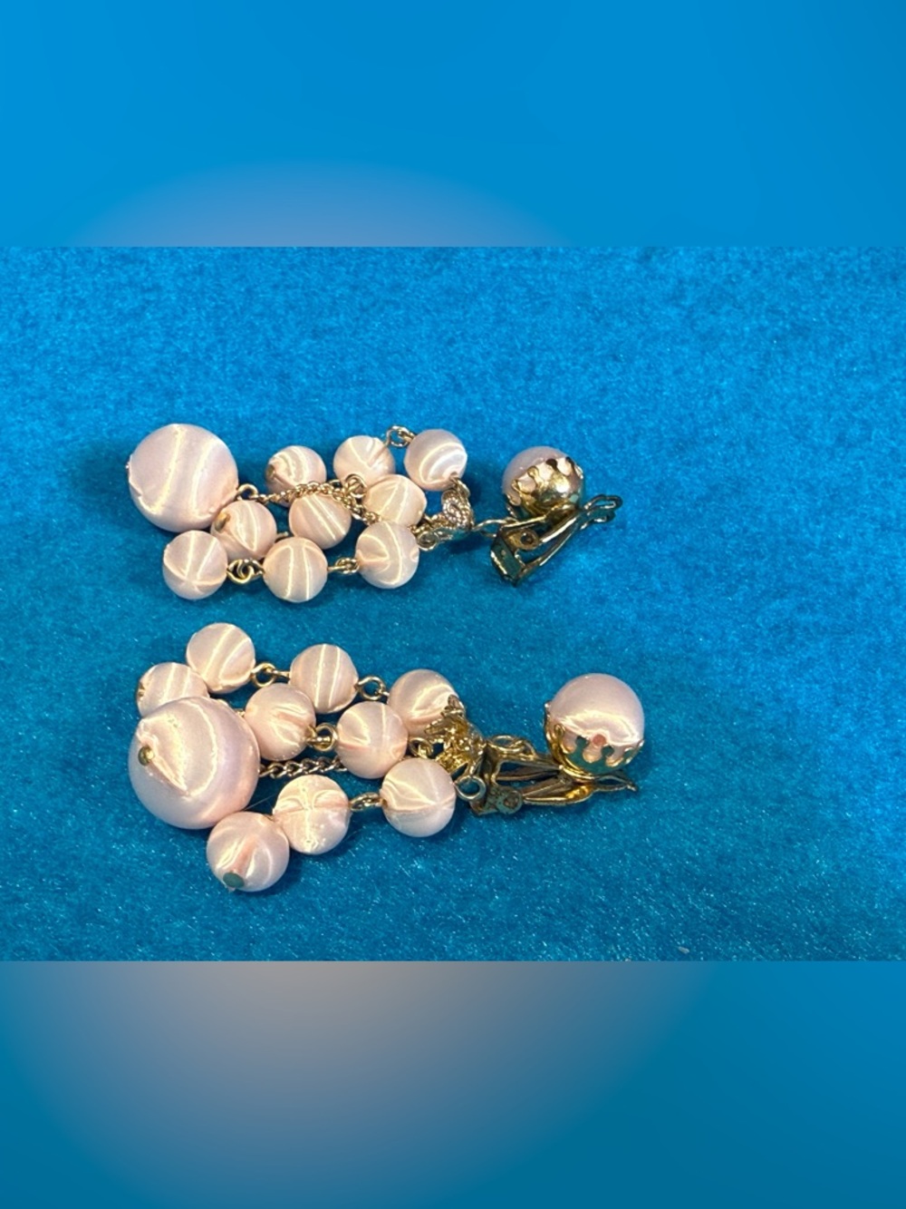Vintage Japan satin Pink Beaded Drop Clip-On Earrings